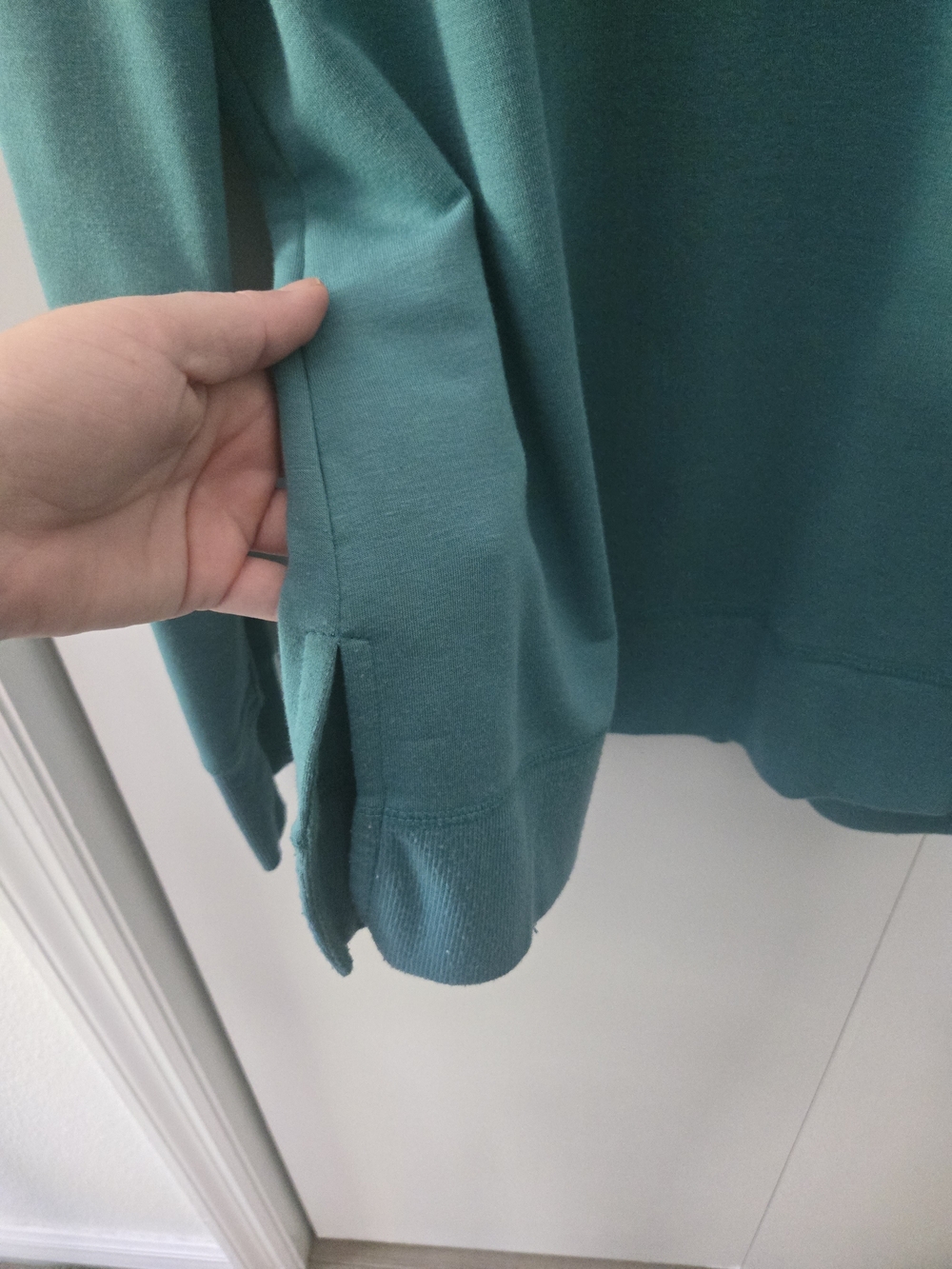 Womens Teal Long-Sleeve Crewneck Sweater - Picture 3 of 4